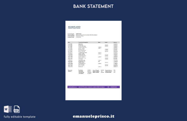 modello di parole di estratto conto bancario della Nuova Zelanda Heartland in st